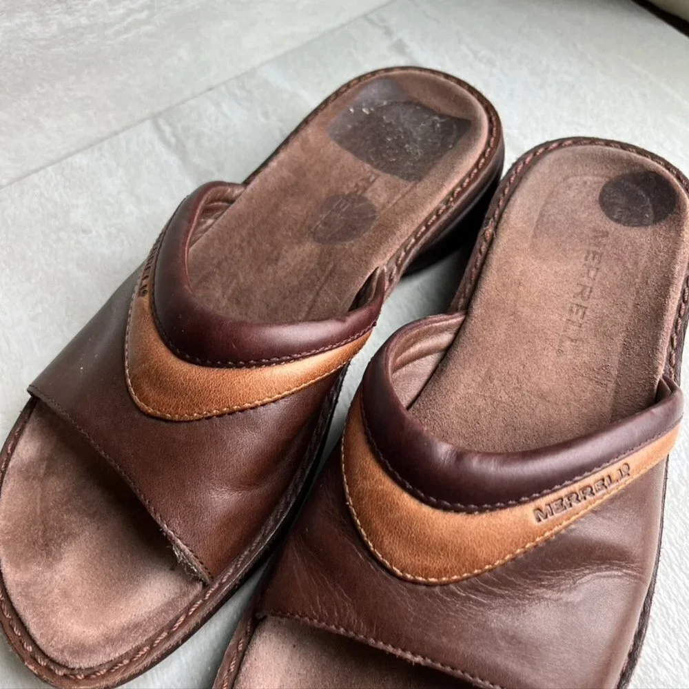 ** Merrell tetra trance sandals brown leather slides Size EU 37 US 6